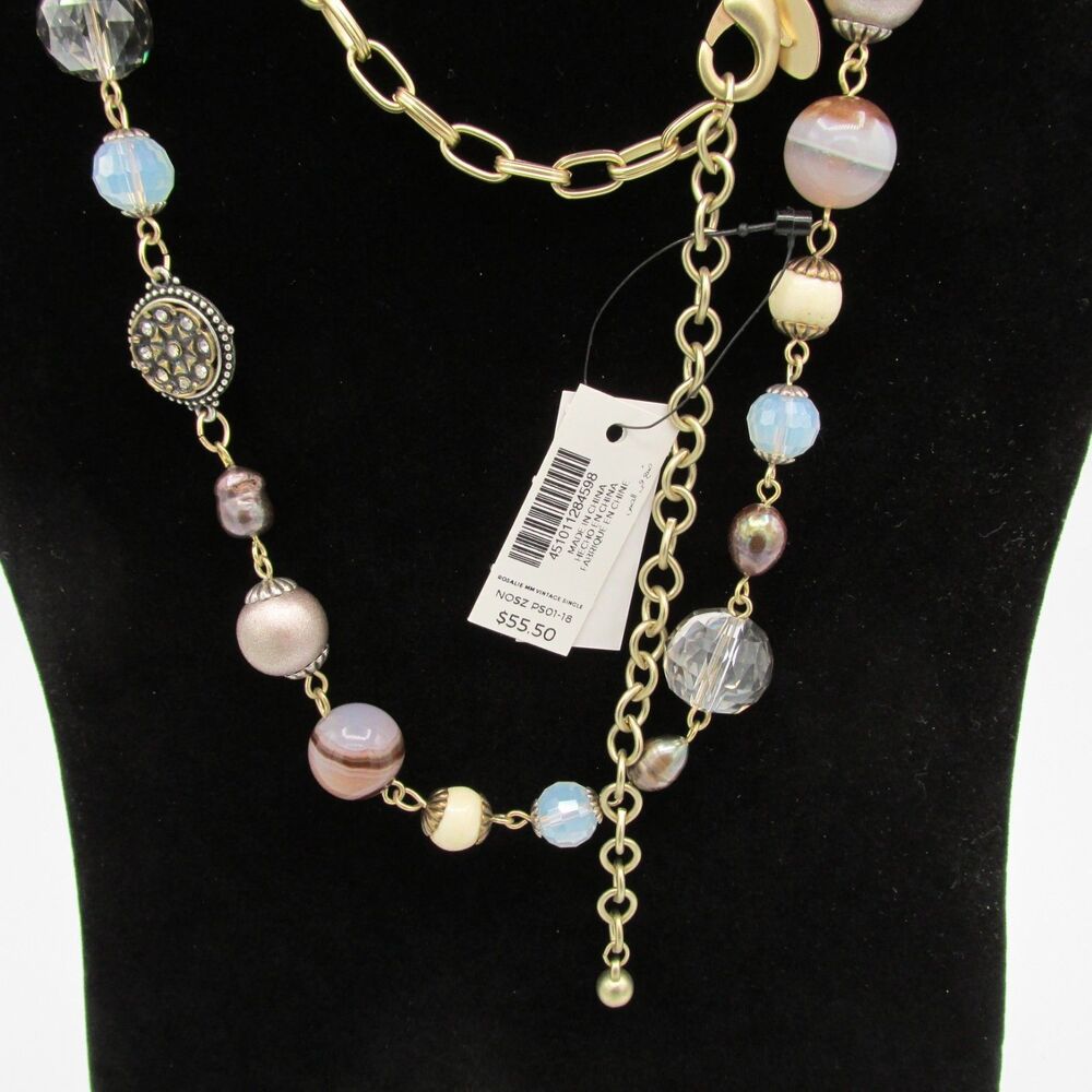 Chico's Vintage Style Long Beaded Station Necklace NWT Multi Pastel NWT 36 in - Picture 3 of 6
